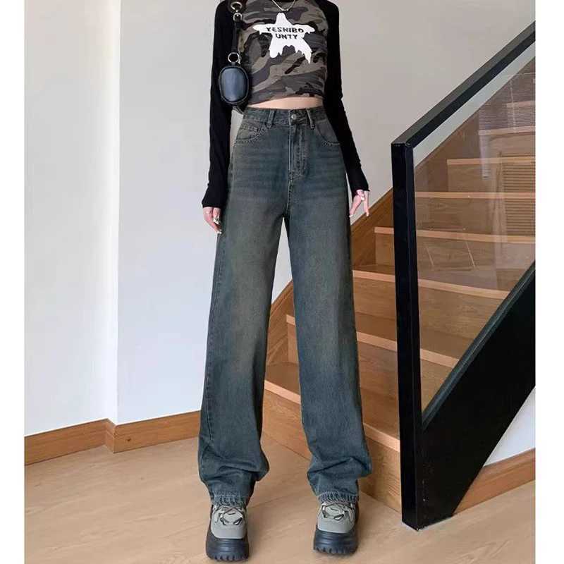 Female Thin High Waist Straight Leg Jeans s Classic Vintage Solid Baggy Denim Trousers New Lady Fashion Casual Pants M260317