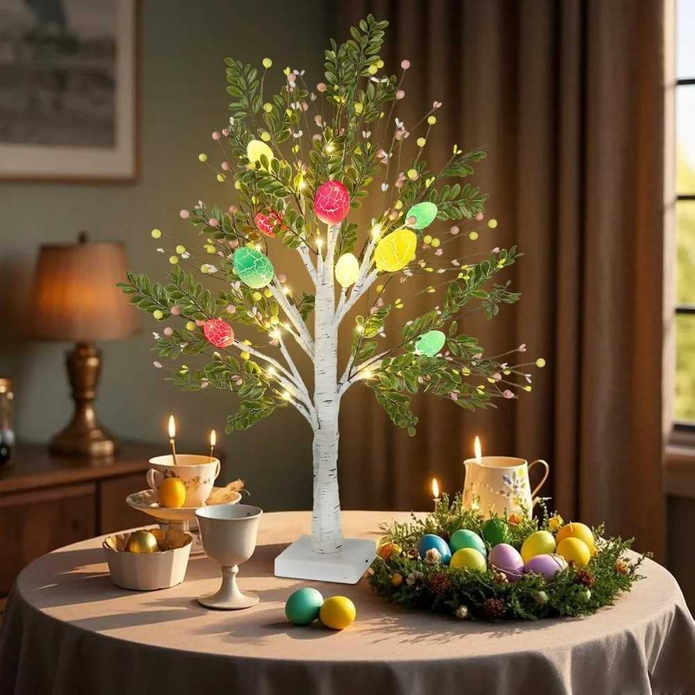 Easter White Birch Tree Light Colorful Easter Eggs Flower Branch Ornaments Easter Table Decoration Spring Festival Party Decor H260316