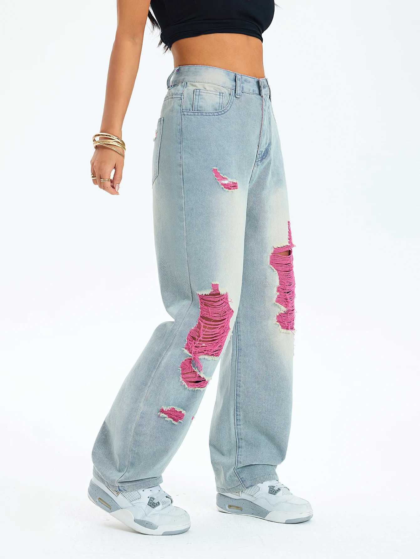 5-Pack Womens Distressed Peach-Colored Chiffon Wide-Leg Long Pants Non-Stretch Fabric Fashionable plus Size Casual TrousersT260317