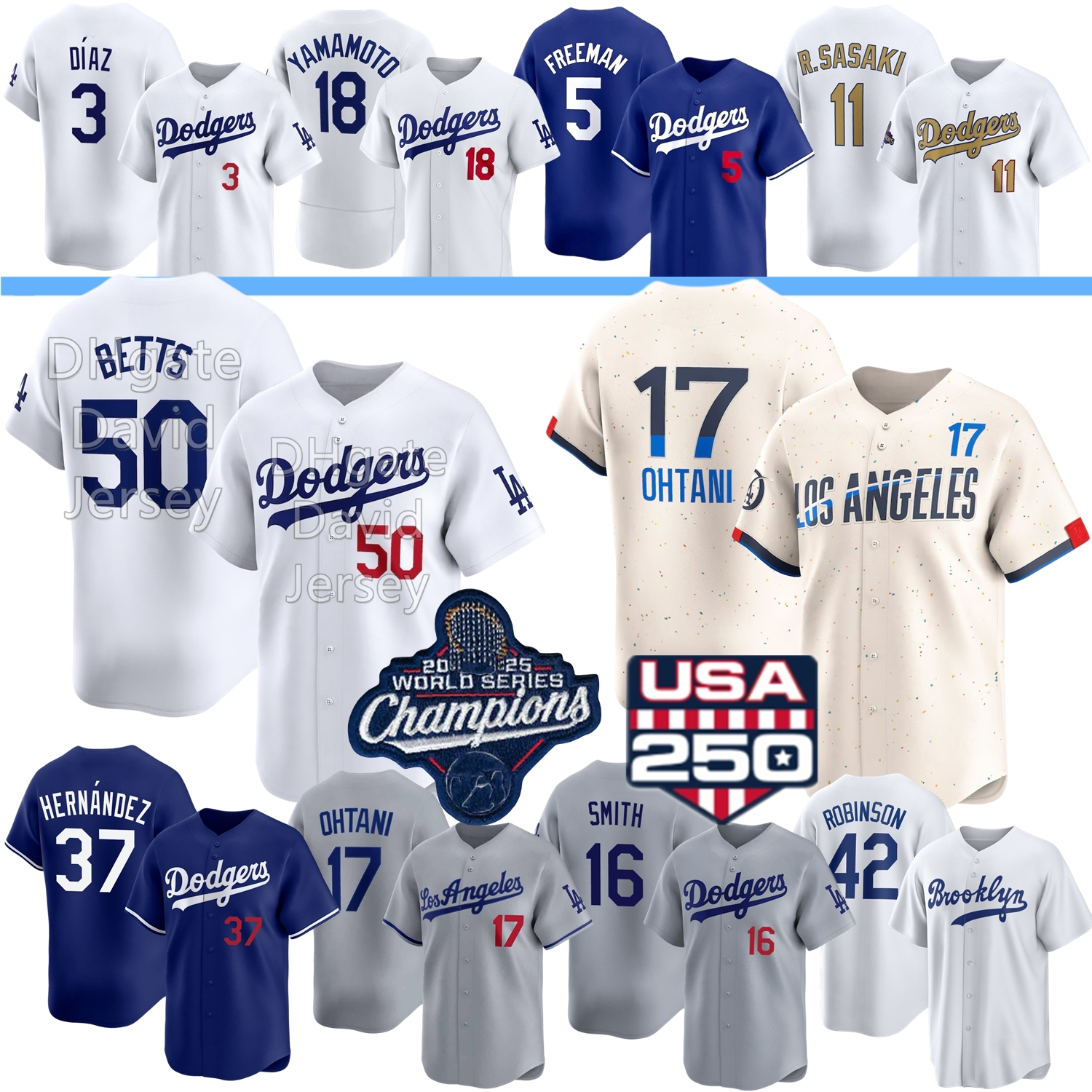 LA Dodgers Baseball Jersey Shohei Ohtani Mookie Betts Freddie Freeman 2025 WS Yamamoto Edwin Diaz Kyle Tucker Roki Sasaki Will Smith Pages Hernandez Glasnow Rojas