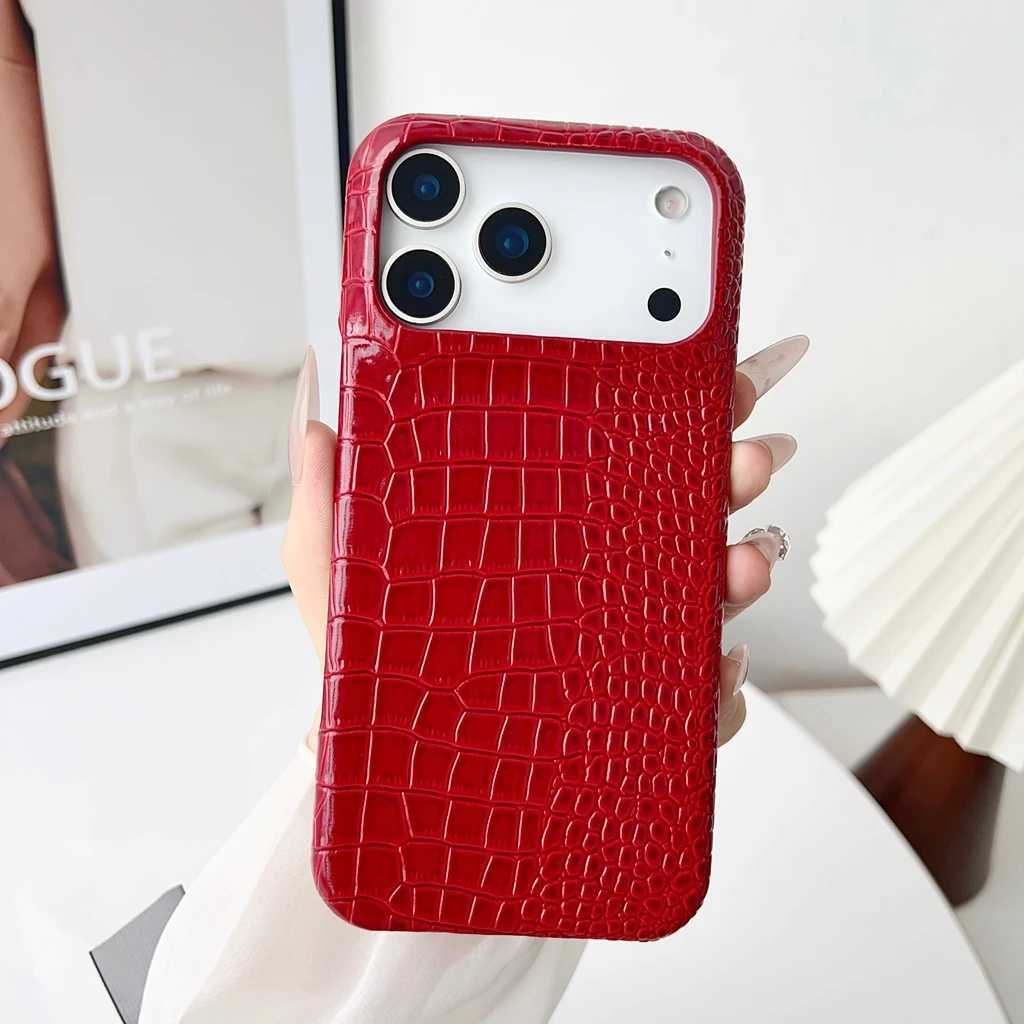 Advanced Solid Color Glossy Crocodile Skin Pattern Shockproof Protective Phone Cover Case for iPhone 17 16 15 14 Pro Max 17Air C260314