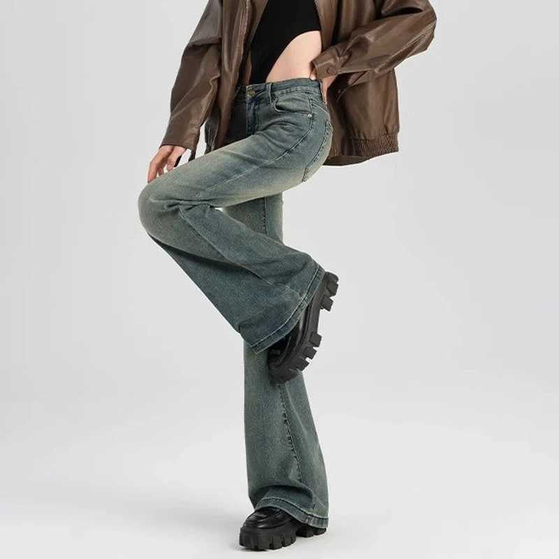 Women High Waist Blue Flared Jeans Pants 2025 Korean Female Straight Leg Denim Trousers Lady Classic Thin Daily Pants M260317