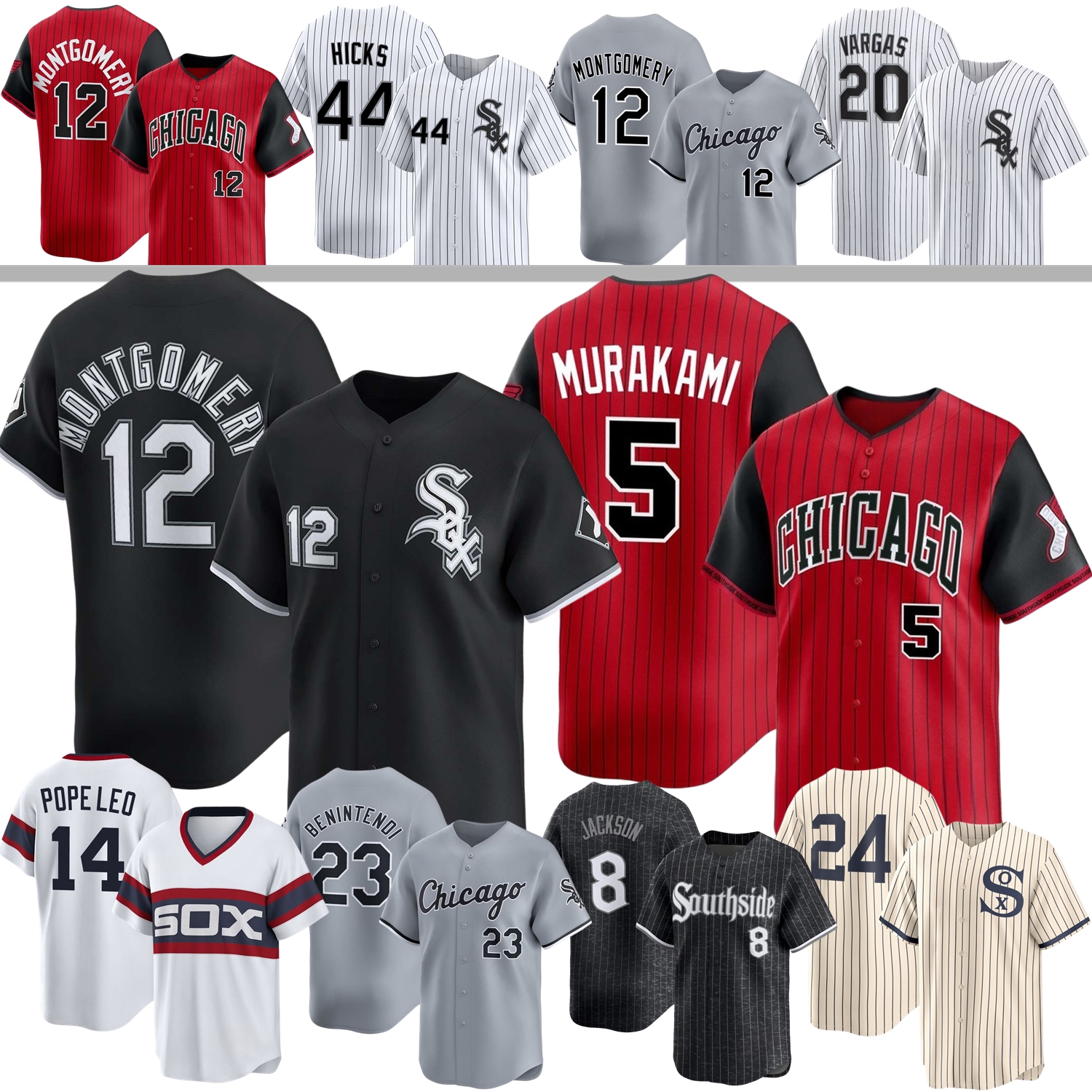 2026 White Sox Jersey Colson Montgomery Munetaka Murakami Kyle Teel Drew Thorpe Hicks Edgar Quero Benintendi Bo Jackson Podsednik Thomas Buehrle Gonzalez Dye Youth