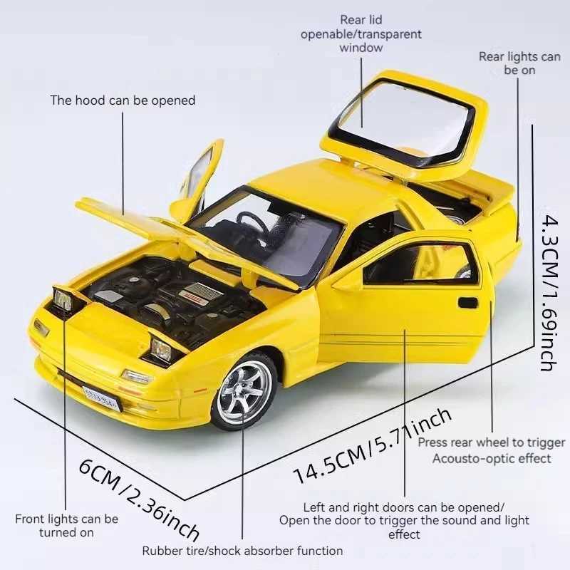 INITIAL D 132 Mazda RX7 RX-7 FC Miniatures Alloy Metal Diecast Car Model Toy Sound Light Vehicle Toys For Boy Children Gifts D260317