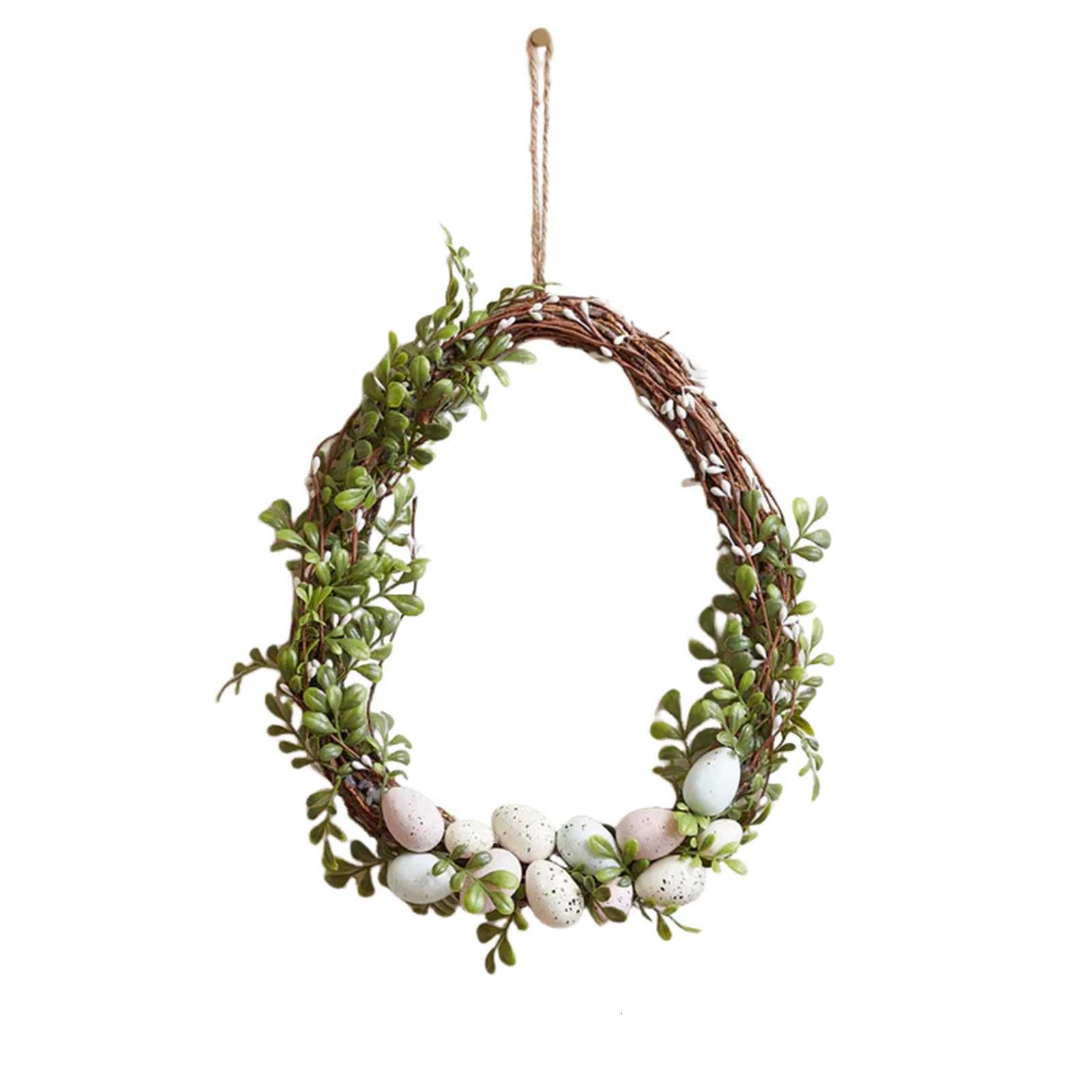 Easter Day Artificial Egg Flower Wreath With LED Lights For Easter Spring Decoration Garden Door Hanging Garlands 30x25cm H260316