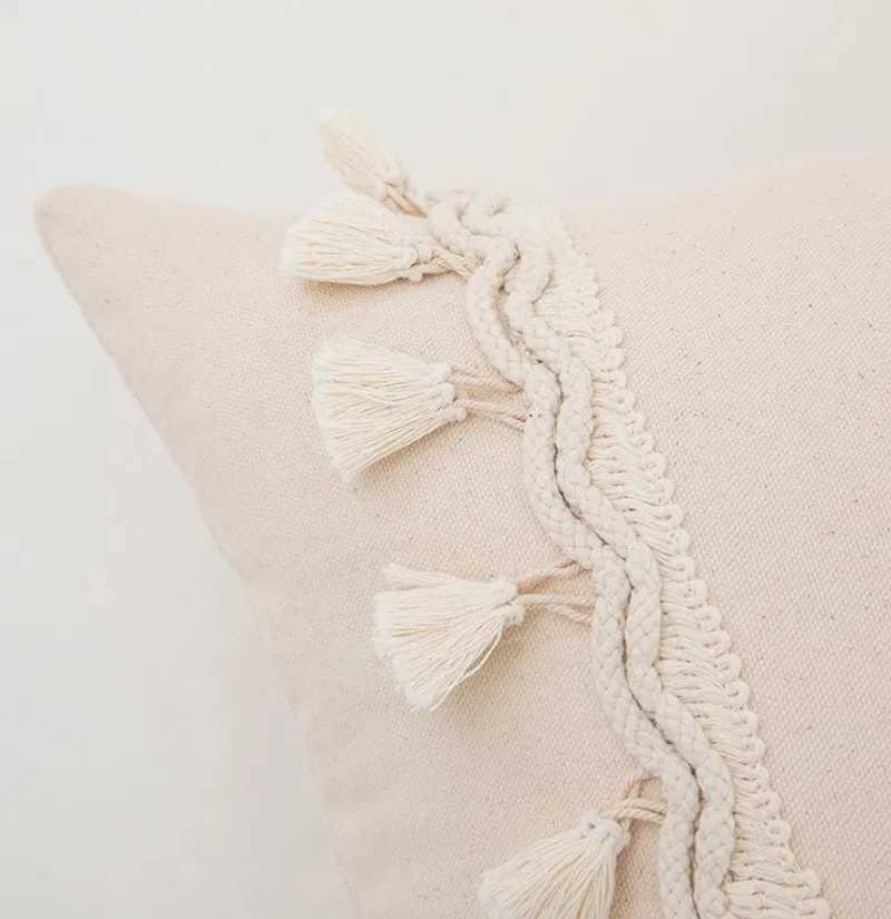 30x50cm 45x45cm Tassel White Throw Pillow Cover Cotton Linen Farmhouse Lumbar Pillowcase Indoor Outdoor Decorative Cushion Cover D260317
