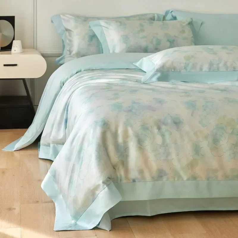 New Flower Printed Cooling Bedding Set High Quality Ice Silky Comforter Cover Set Skin Friendly Summer Bedclothes for Adults D260317