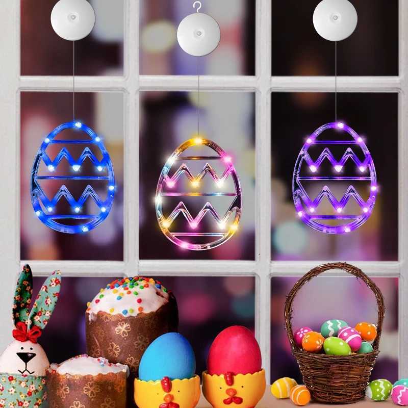 Easter Window Lights Hanging Ornaments 2024 Easter Eggs with Suction Cup for Indoor Home Window Door Farmhouse Decoration H260316