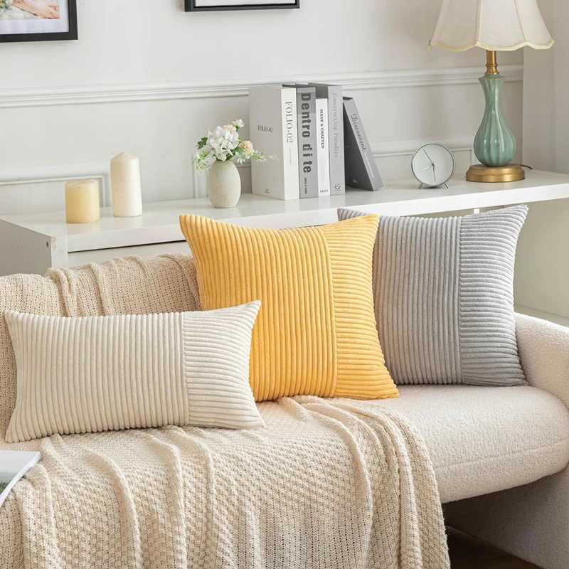 30x50cm 45x45cm 50x50cm Corduroy Throw Pillow Covers Striped Patchwork Yellow Farmhouse Classic Halloween Decor Pillowcases D260317