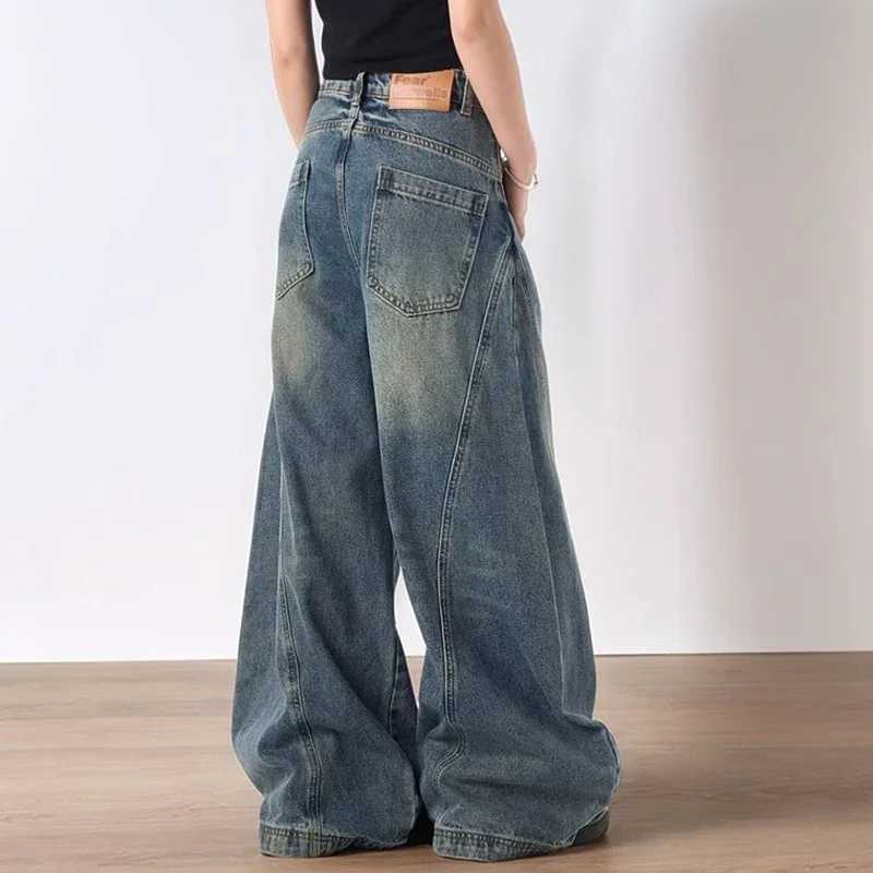 Lady Retro Baggy High Waist Jeans Female Comfortable Solid Wide Leg Denim Trousers Women Korean Fashion Casual Pants M260317