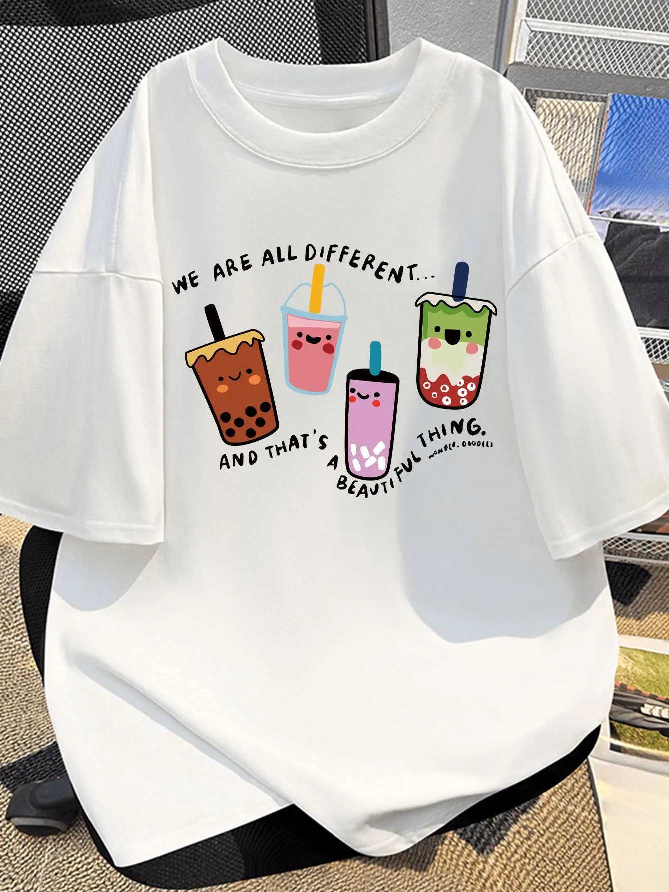 Men Summer Fun Milk Tea Printed Cotton Short-sleeved T-shirt Comfortable Casual Fashionable Versatile Suitable Both Men Women M260317