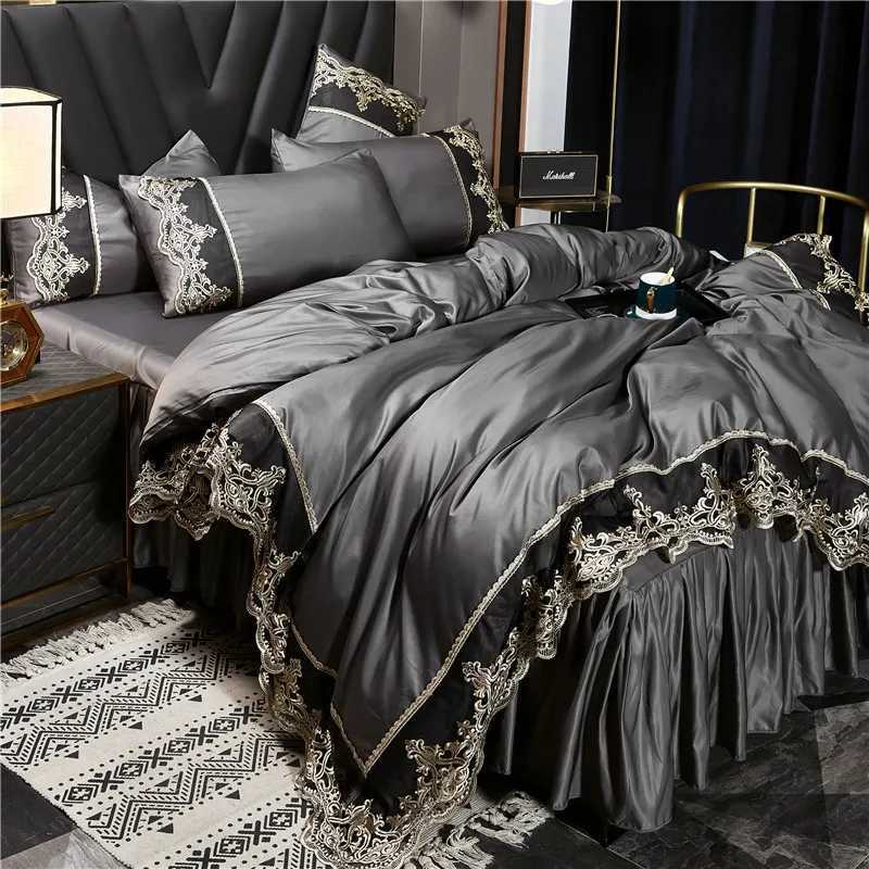Summer European Ice Rayon Bed Skirt Bedding Set Skin-Friendly Silky Quilt Kit for Sleepers Ice Silk Cozy Cooling Bedspread Sets D260317