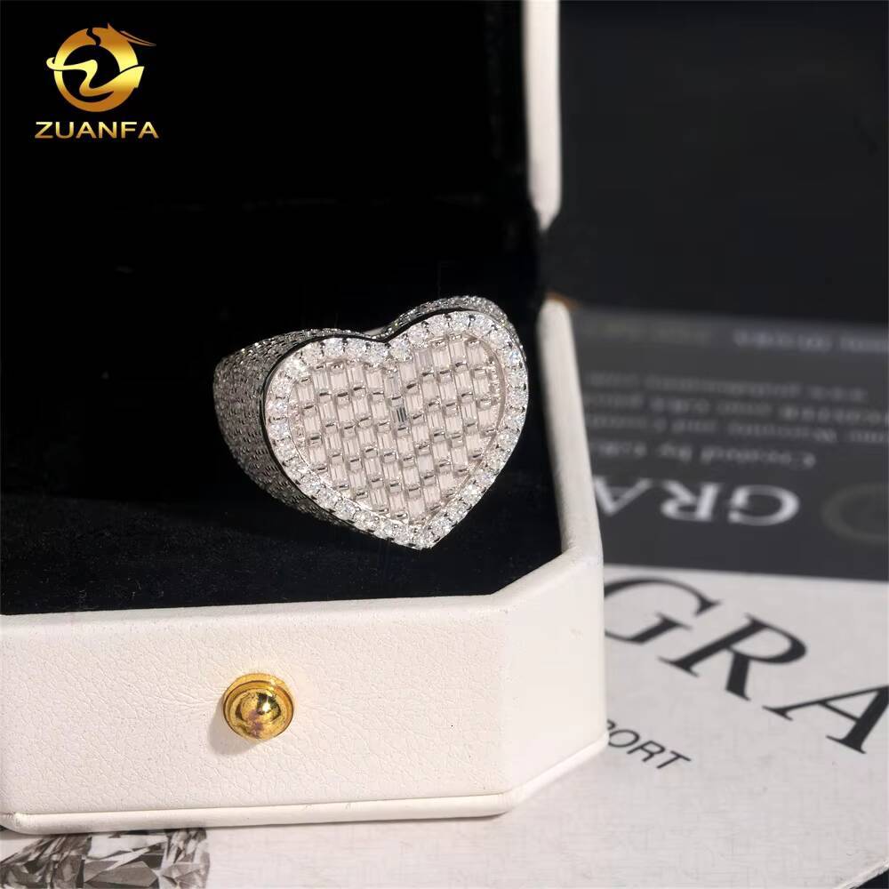 Pass Diamond Tester Moissanite Iced Out Jewelry 925 Silver Heart Shape Ring Fine Hip Hop Jewelry VVS Moissanite Diamond Men Ring