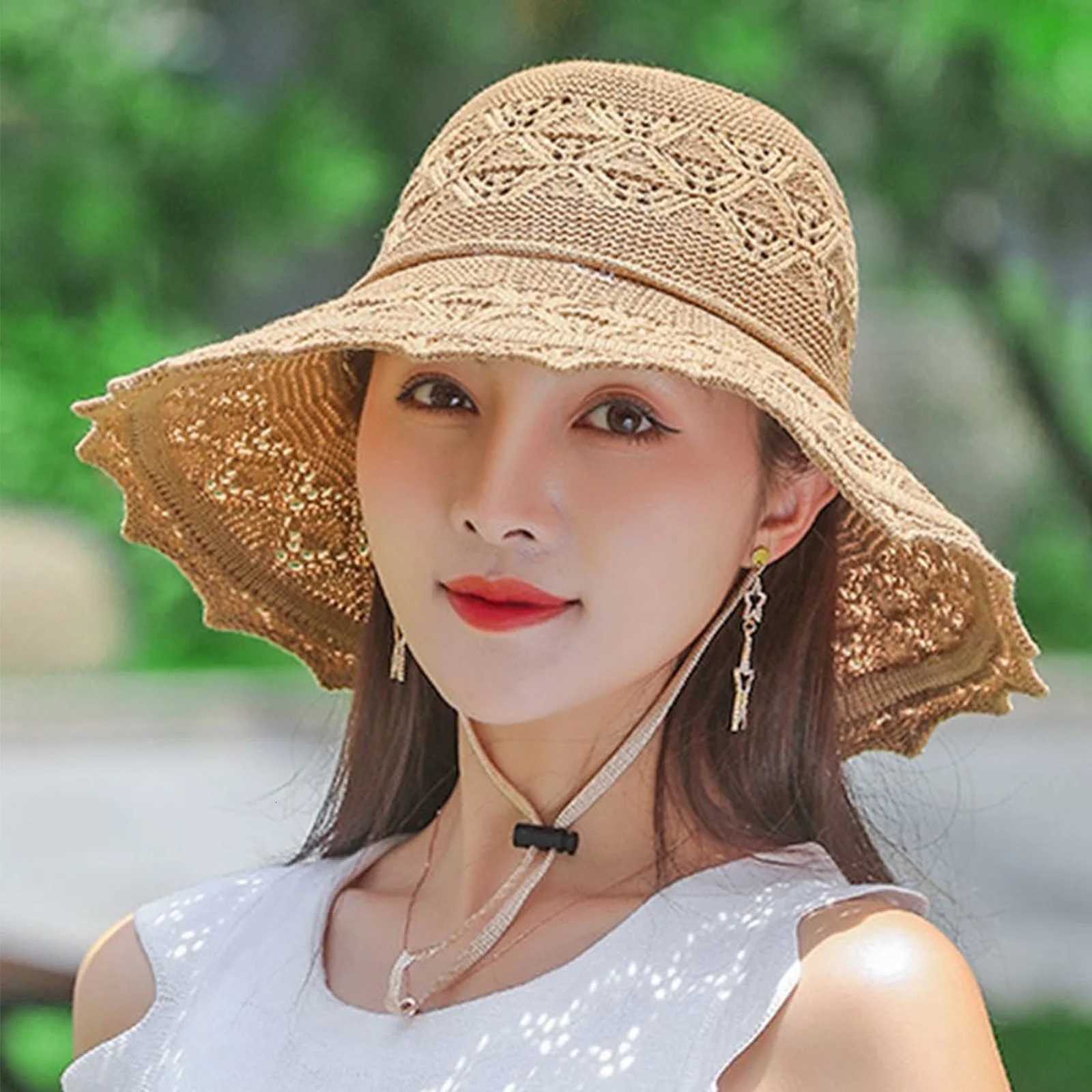 Portable Summer Sun Hat For Women Trendy Hook Flower Large Eave Straw Hat Foldable Beach Wide-brimmed Hat Elegant Bucket Hat 1pc H260317 - view 3