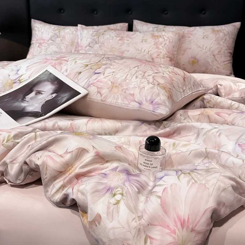 Luxury Organic Bamboo Silky Bedding Set Vintage Flat Bed Sheets Duvet Cover Pillowcases Rural Style Queen King Size Bed Linens D260317