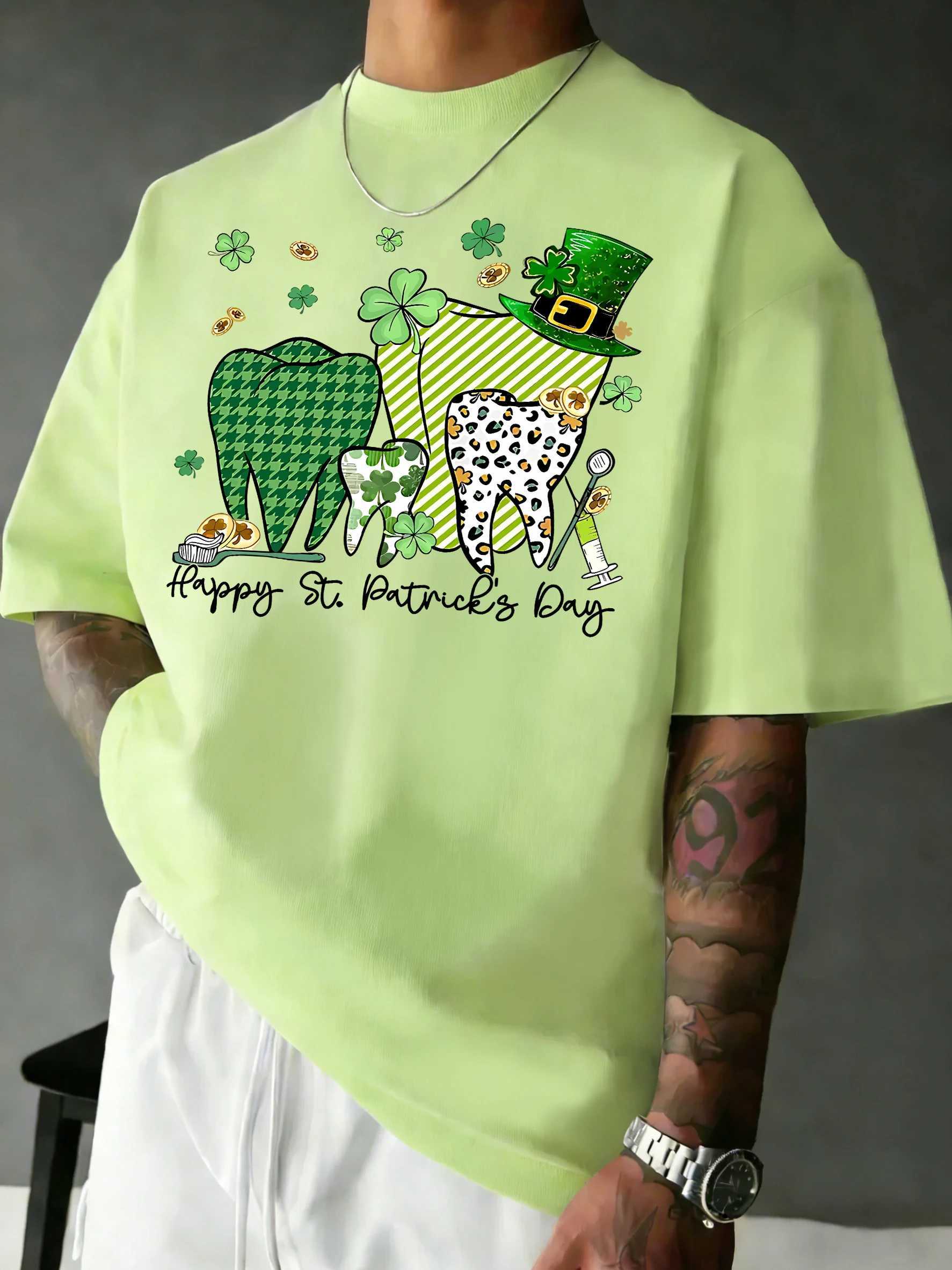 Happy St PatrickS Day Dentalprint Man T-Shirt Casual Loose T Shirts Hip Hop Cotton Sportswear Summer Crewneck Short Sleeve M260317