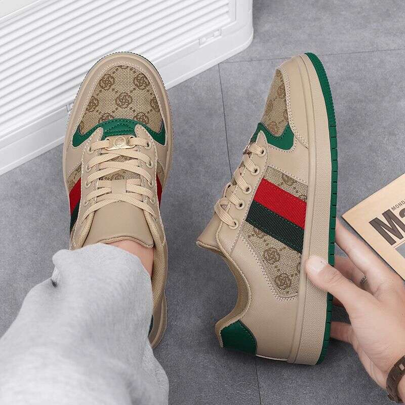 Vintage Canvas Leather Skate Shoes For Men Women Green Red Stripe Casual Sneakers Lightweight Breathable Non-Slip Daily Walking Tennis Shoes Plus Size