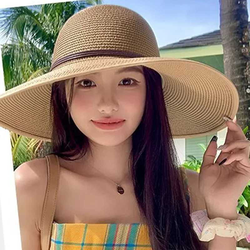 Fashion Women Straw Sun Hat Summer Wide Brim UV Protection Panama Hat with Belt Strap Outdoor Beach Vacation Travel Accessories H260317 - view 4