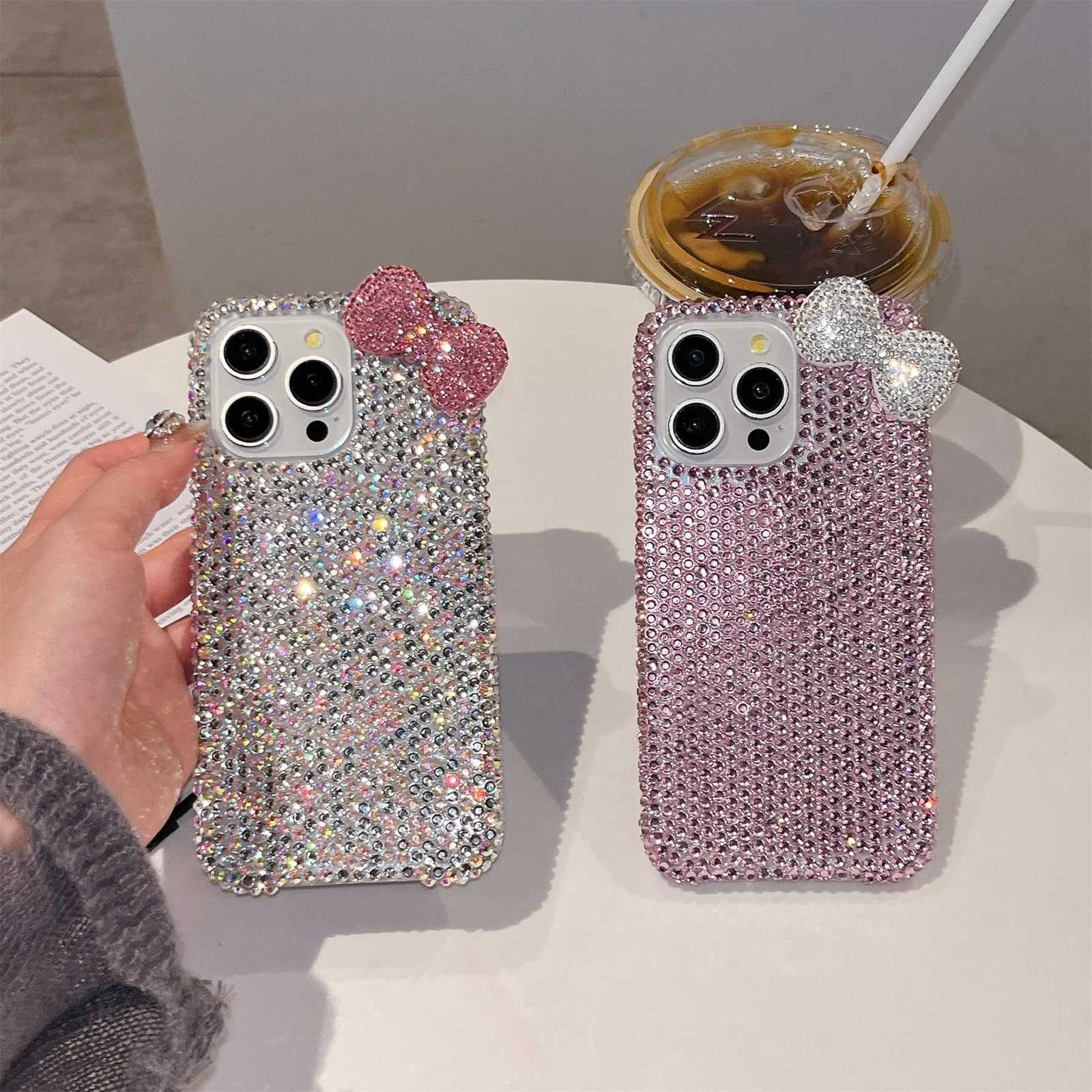 Luxury Korean Fashion Shining Fl Sn Rhinestone Bow Phone Case for iPhone 17 16 15 14 13 12 11 Pro Max Back Cover C260314