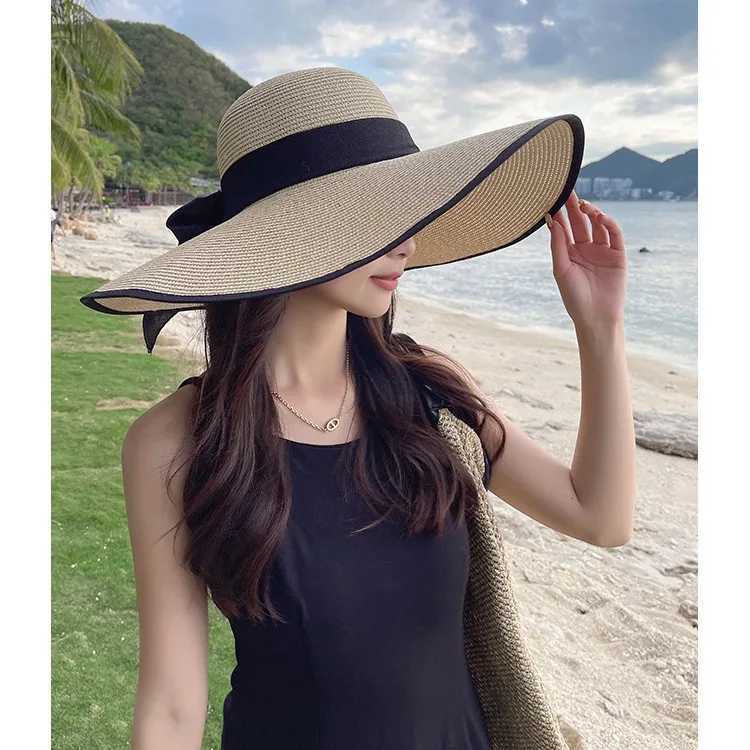 1Pc Womens Seaside Bow Beach Hat Oversize Straw Hat Womens Summer Sun Block Big Brim Hat Suitable For Sun Protection H260317 - view 6