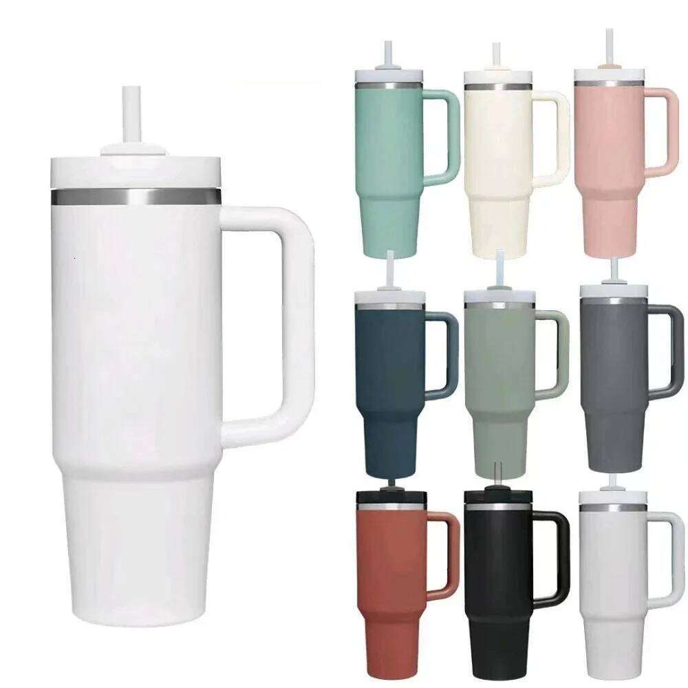 40 oz Tumbler with Handle Lid Straw 40oz Stainless Steel Water Bottle Vacuum Thermos Cup Travel Car Coffee Mug Cap for Stanley 26Y0317