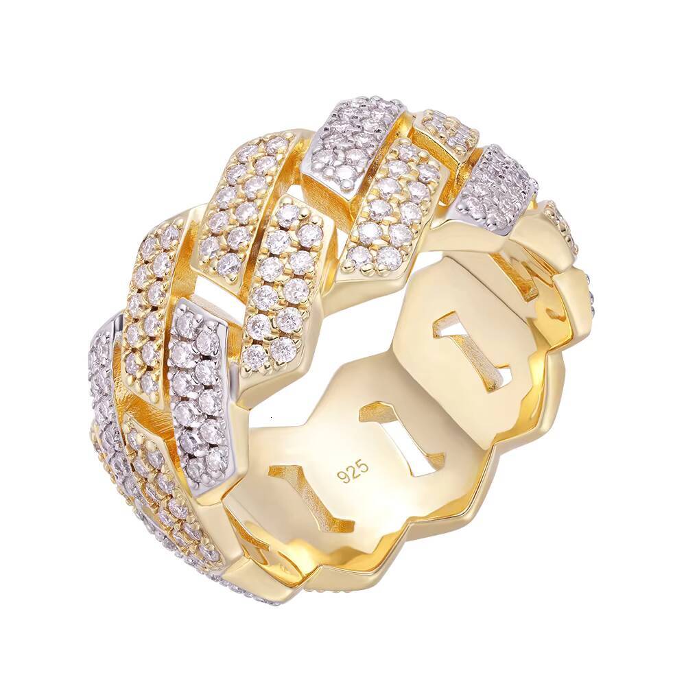 Iced 5A Cubic Zirconia IGI Certified Classic Hip Hop Style Rhodium Plated 925 Sterling Silver Cuban Link Chain Ring for Wedding