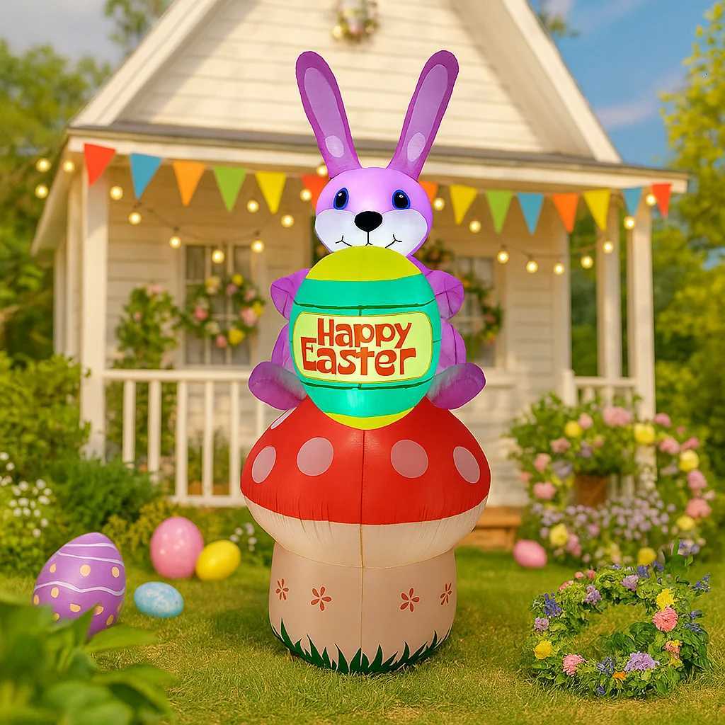 Happy Easter Outdoor Holiday Decorations Easter Egg Rabbit Decor Built-in LED Lights Inflatable Model Yard Garden Party Props H260316