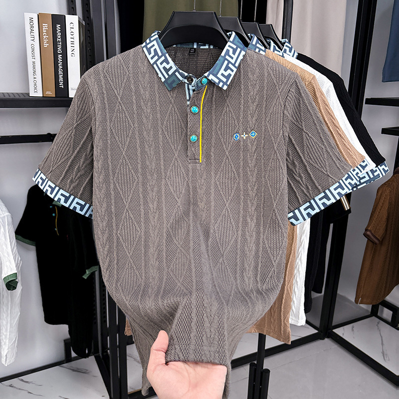 Luxury Brand Designer Popular short-sleeved T-shirt for men autumn knitwear with embroidered patterns and color blocking jacquard top for middle-aged 