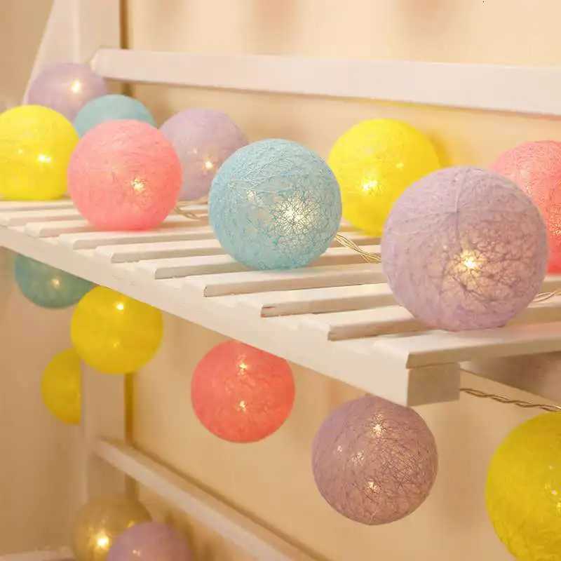 Battery LED Cotton Ball Festoon Light String Wedding Holiday Garland Lamp for Bedroom Easter Home Party Fairy Christmas Lights H260316
