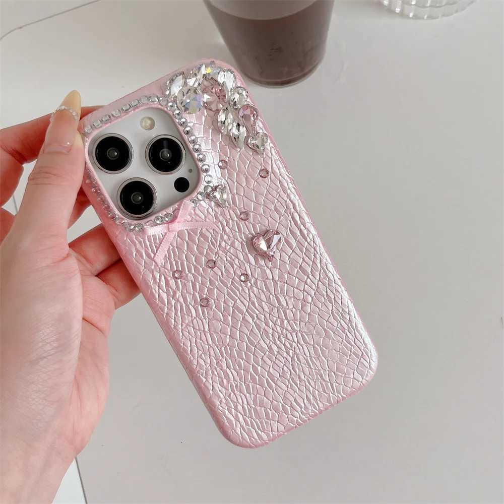 Luxury Flash drill Gem leather stylish phone case for iPhone 13 14 15 16 17 Pro Max 15 plus 17 Air cover Korean INS cute Fundas C260314