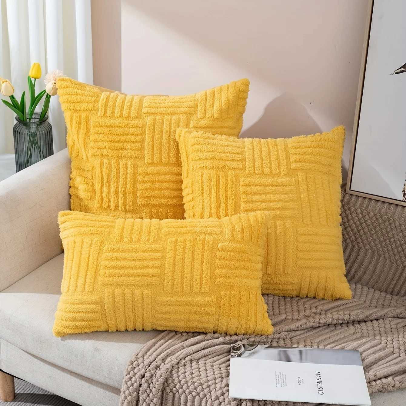 1pc Snowflake Velvet Decor Throw Pillowcase Home Decor Room Boho Cushion Cover Yellow Throw Pillow Cover for Sofa Living Room D260317
