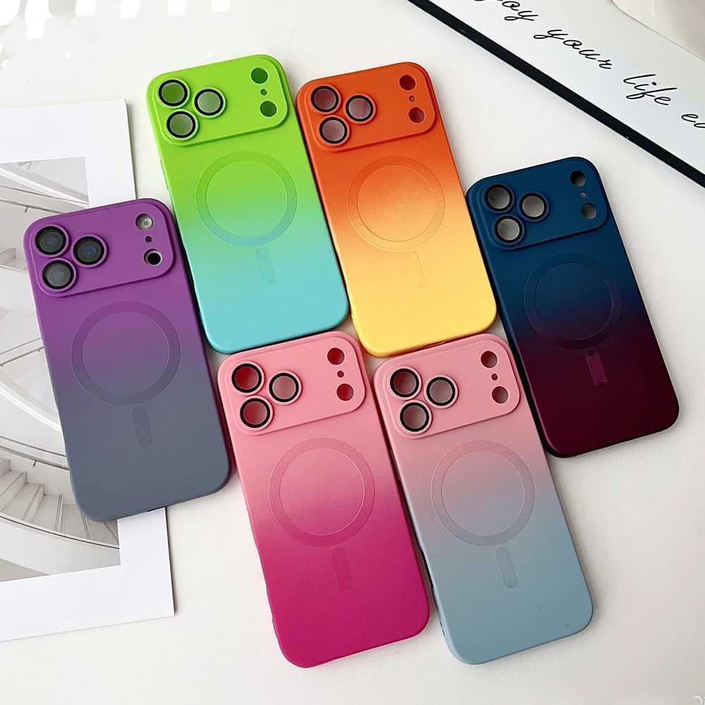 Gradient fine hole lens film magnetic silicone phone case for iPhone 17 16 15 14 13 12 11 Pro Max Air charging soft case C260314
