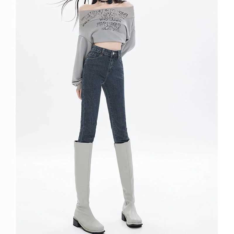 2026 High Street Women Thin Straight Leg Jeans s Solid Casual Denim Trousers Lady Fashion High Waist Daily Pants M260317