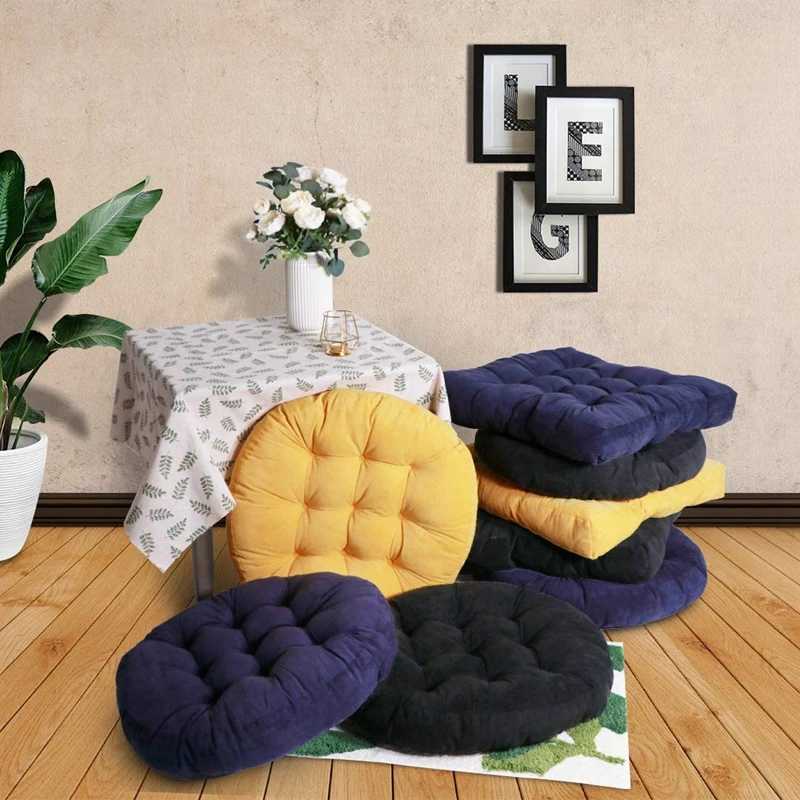 Round Large Floor Seat Pillows Gray Tufted Corduroy Cushions for Outdoor Yoga Tatami Chair Pad Casual Seating Reading Cushion D260317
