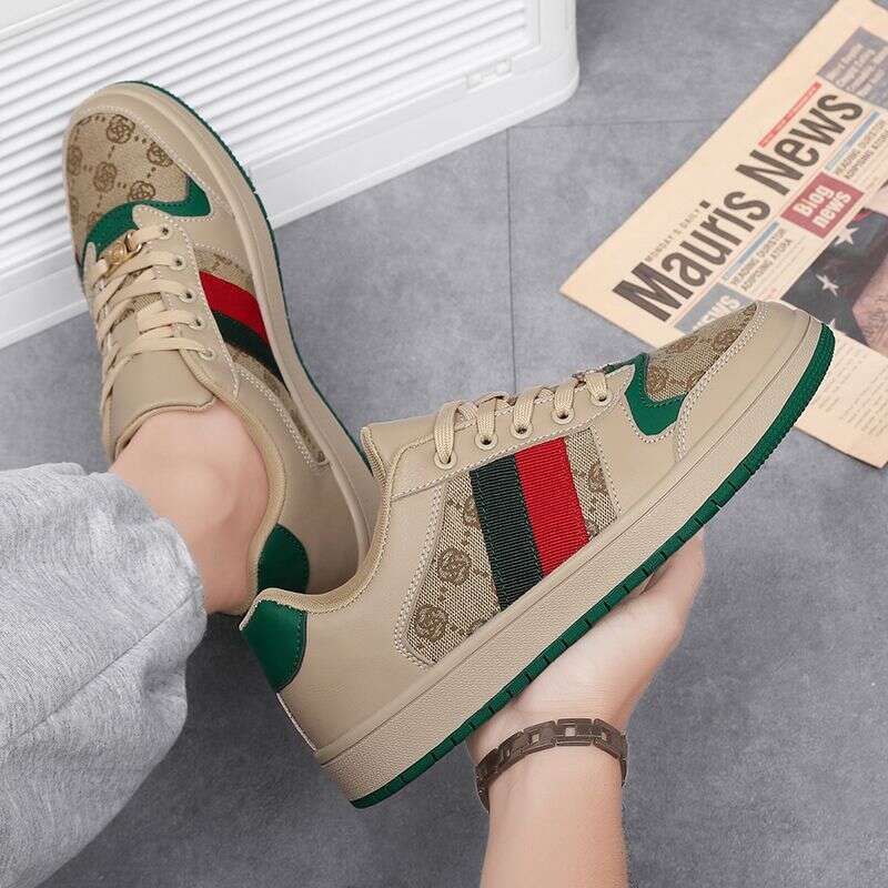 Vintage Canvas Leather Skate Shoes For Men Women Green Red Stripe Casual Sneakers Lightweight Breathable Non-Slip Daily Walking Tennis Shoes Plus Size
