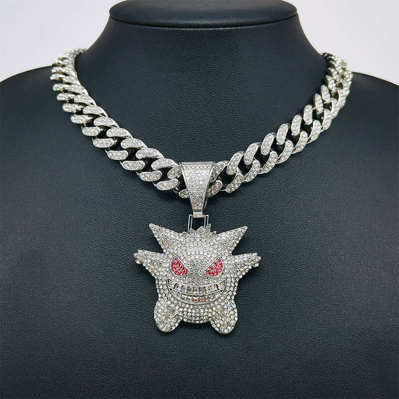 European and American Cross-Border Trend Cuban Chain with Pendant Gengar Chain Cartoon Style gold silver Metal Cuban Chain