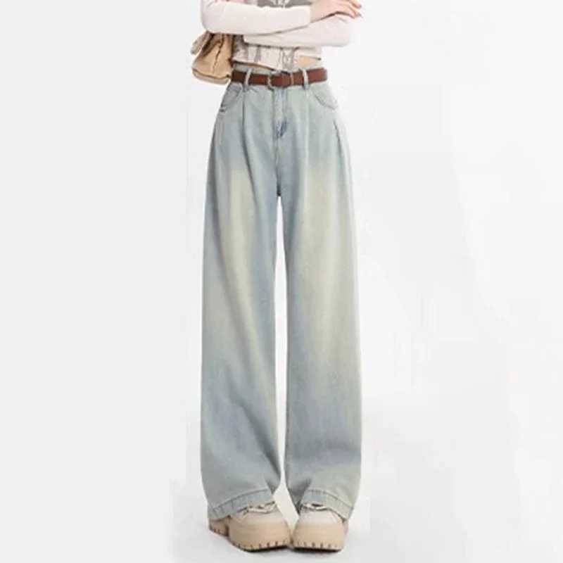 2024 Woman Fashion Y2k 2000s Jeans Female High Waist Long Pants s Light Blue Khaki Retro Blue White Aesthetic Denim Trousers M260317