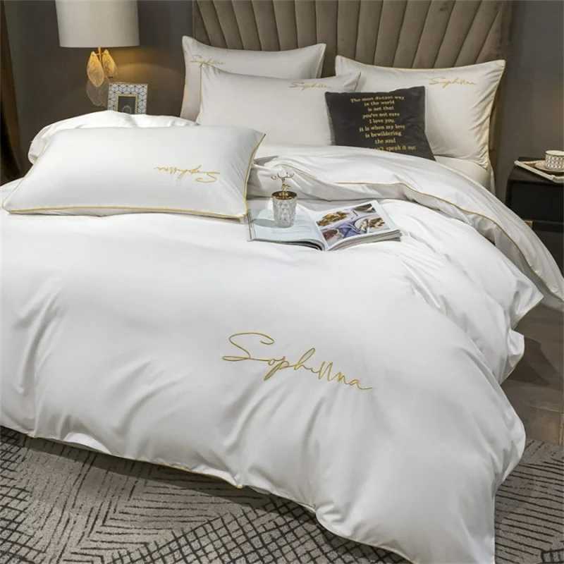 High End Skin Friendly Bedding Set Queen Luxury Embroidery Duvet Cover Set with Flat Sheet Simple Durable King Size Bedding Sets D260317