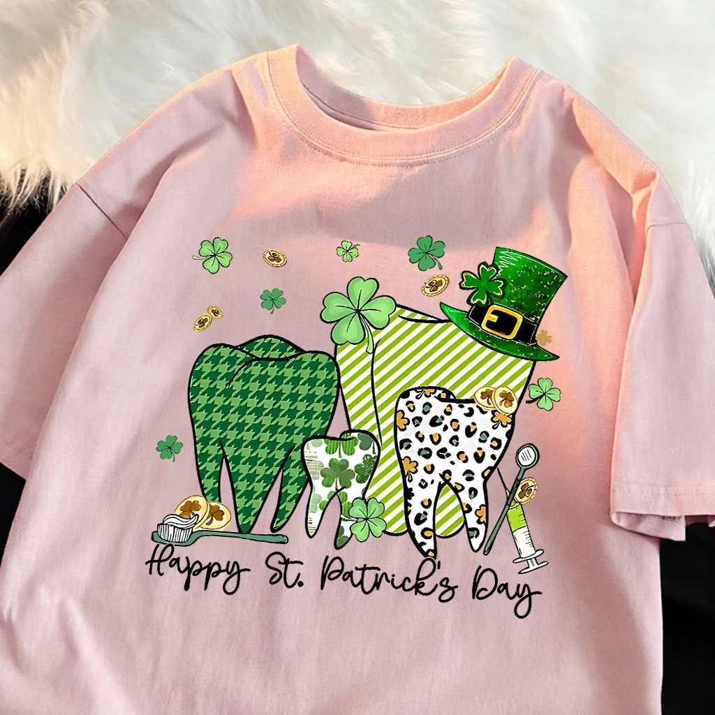 Happy St PatrickS Day Dental Print Man T-Shirt Casual Loose T Shirts Hip Hop Cotton Sportswear Summer Crewneck Short Sleeve M260317