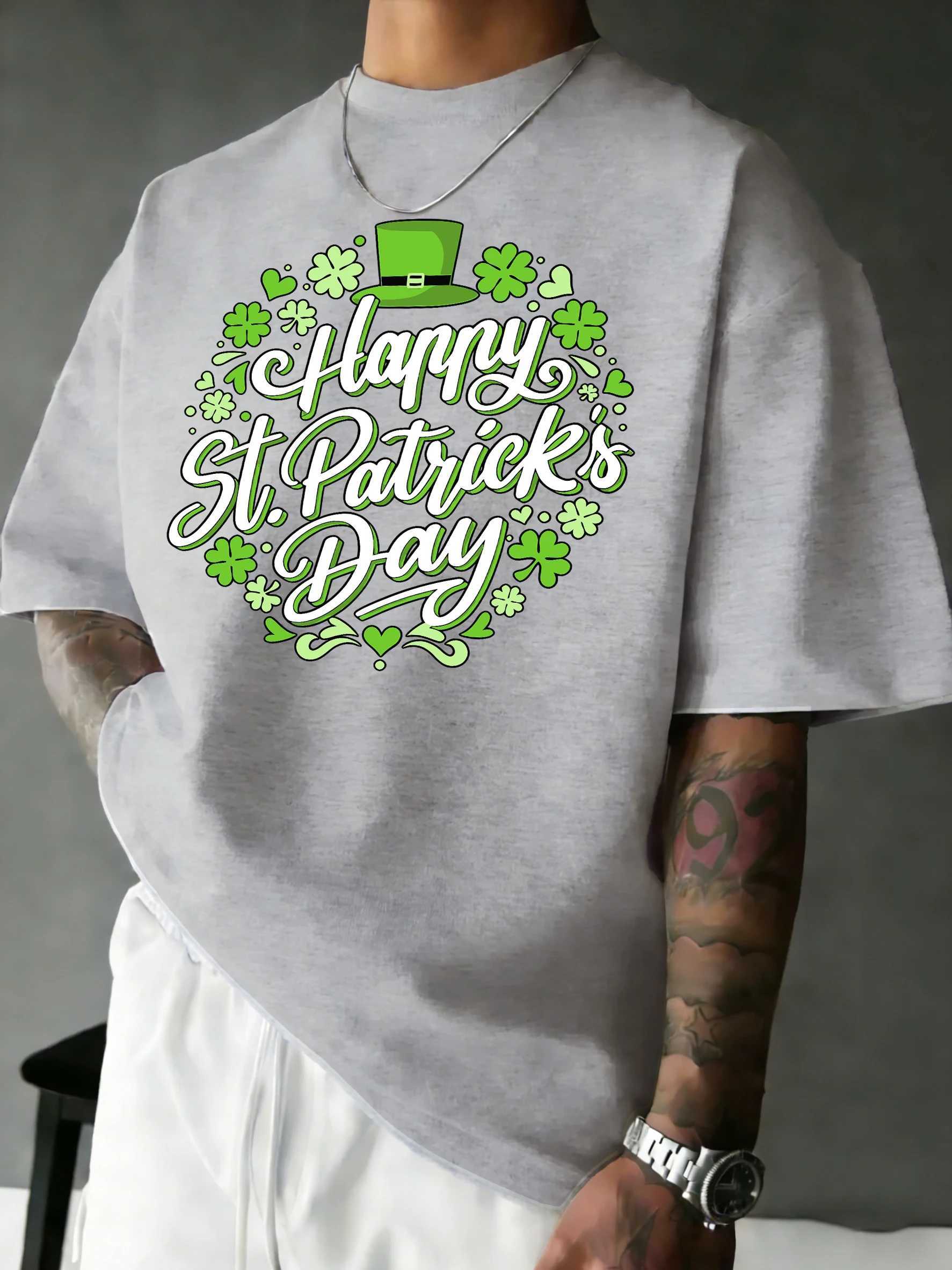 Happy St PatrickS Day Whiteprints Man T-Shirt Soft Cotton T Shirts All-Match Comfortable Clothing Loose Summer Short Sleeve M260317
