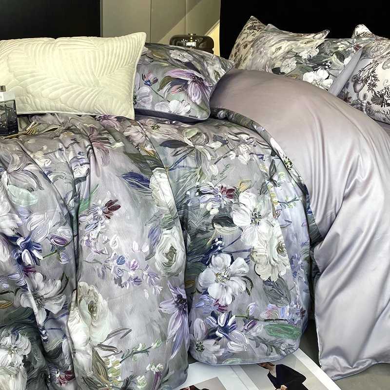 1000TC Egyptian Cotton Bedding Set Vintage Oil Painting Style Plant Flowers Pattern Soft Duvet Cover Bed Sheet Pillowcases D260317