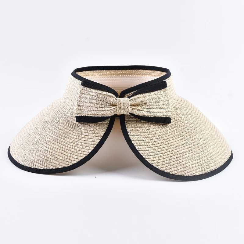 Summer Empty Top Straw Hat For Women Foldable Wide Large Brim Bowknot Sun Hat Travel Beach UV Protection Caps H260317 - view 4