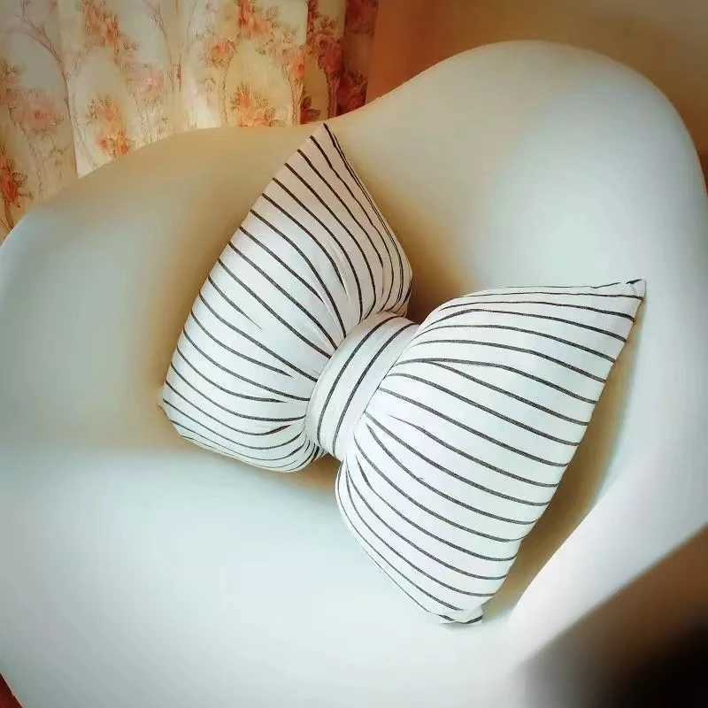 25X18CM Pink Stripe Bow Cushion Sofa Back Pillow Office Lumbar Pillow Photography Cushion D260317
