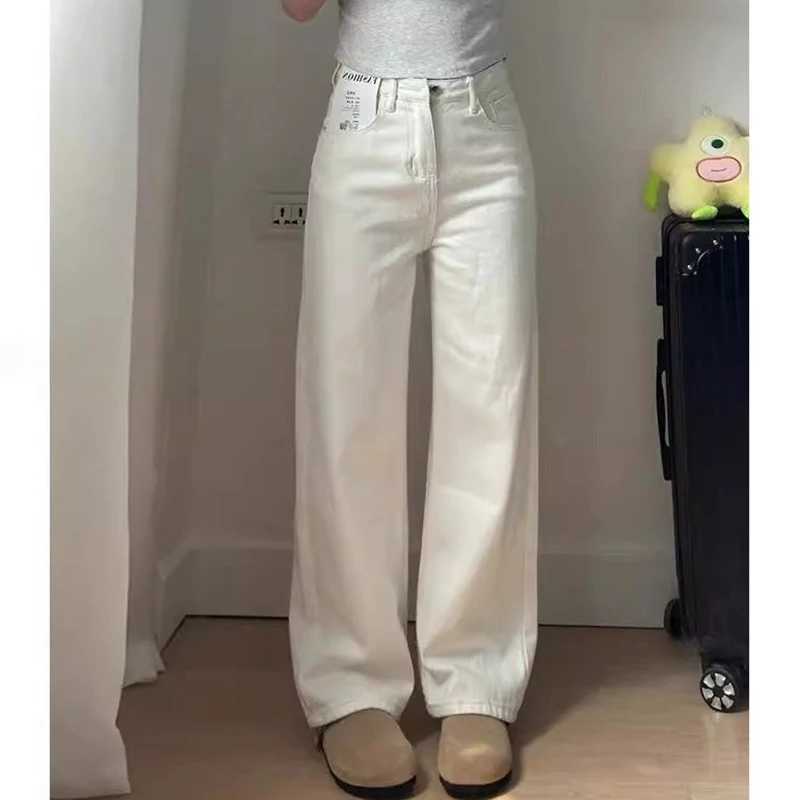 Lady Korean Fashion High Waist Jeans Pants Women Loose Fit Denim Trousers s White Casual Straight Leg Pants M260317