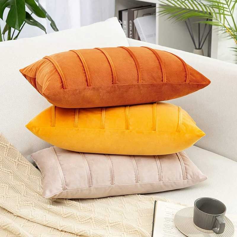 Fall Solid Striped Velvet Pillowcase Couch Chair Cushion Cover Throw Pillow for Seasonal Autumn 30x50cm 45x45cm Christmas Gift D260317