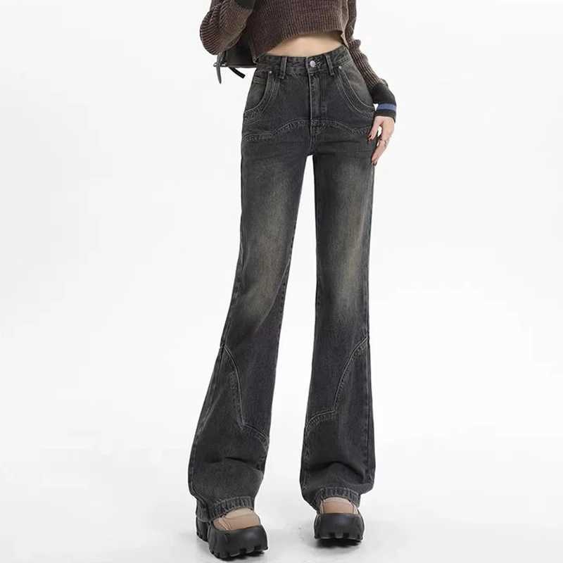 New Vintage High Waist s Flared Jeans Lady Chic Korean Solid Denim Trousers Women Fashion Casual Straight Leg Pants M260317