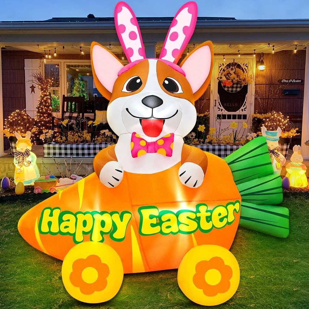 Easter Bunny Decoration for Home Outdoor Infalatable Rabbit Decor Party Garden Decor DIY Ornament with LED Light H260316
