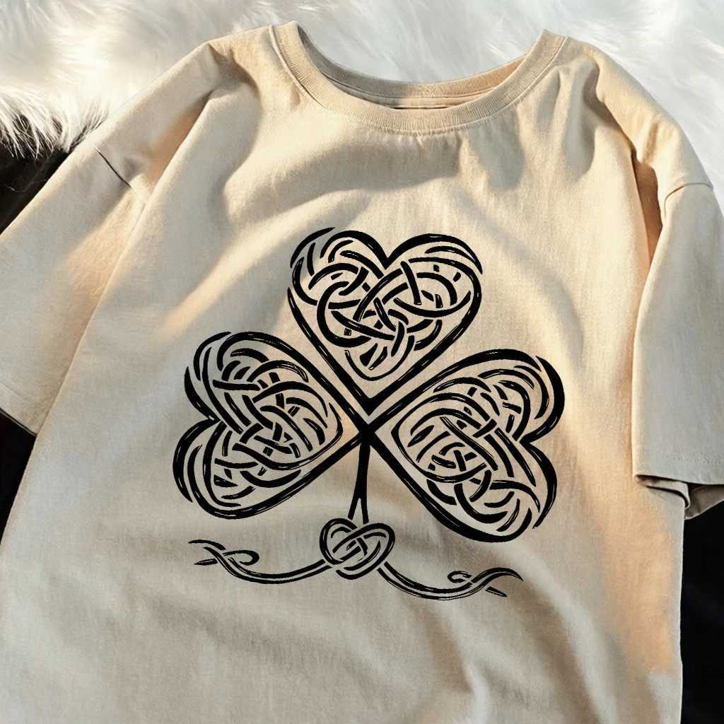 Celtic Knot Clover Gold Prints Man Daily Loose TShirt All-Match Cotton Sportswear Hip Hop Summer T-Shirt Casual Oversize Clothes M260317