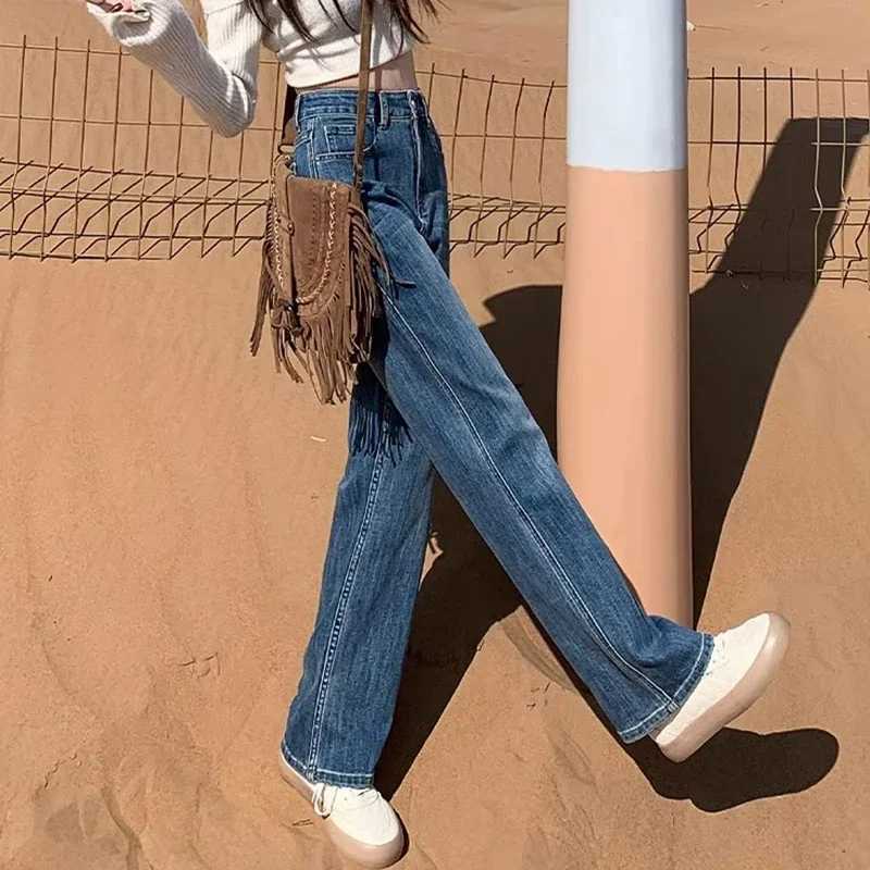 Woman High Waist Fashion Streetwear Baggy Jeans Female Vintage Wide Leg Pants Lady Trashy Retro Blue Gray Denim Stacked Trousers M260317