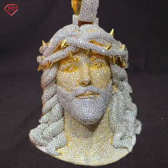 Hip Hop Jesus Two Tone 925 Silver Fully Iced Out 3D Moissanite Pendant